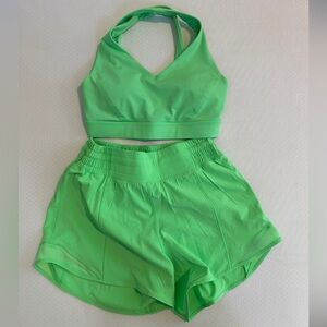 Lululemon Hotty Hot Short 4” and Envital Bra in color Pistachio Size 4 for both
